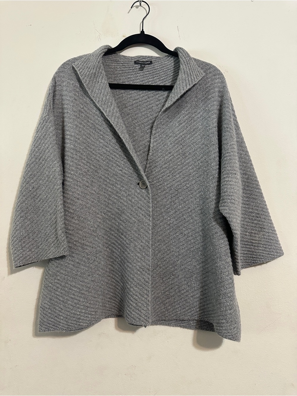 Eileen Fisher Gray Wool Blend Hooded Cardigan Size L 🩶